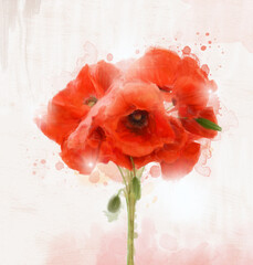 Precious bouquet made of red poppies in digital painting style - 470843646