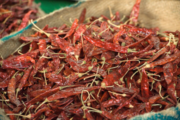 Red chillies at an Indian market