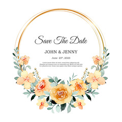 Save the date yellow flower watercolor with gold circle