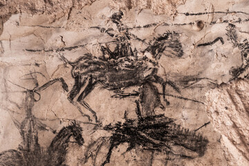 Ancient Rock painting on cave wall in Cappadocia, Turkey