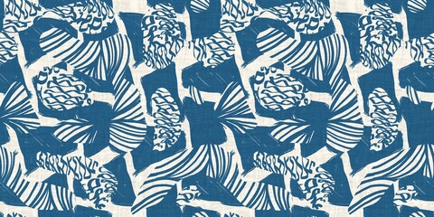 Naklejka premium Seamless two tone hand drawn brushed effect pattern border swatch. High quality illustration. Collage of minimal drawings arranged in a seamless pattern with fabric texture overlay. Rough scribble.