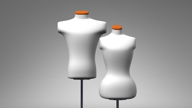 Display mannequins on gray background.
3D illustration for fashion business.
