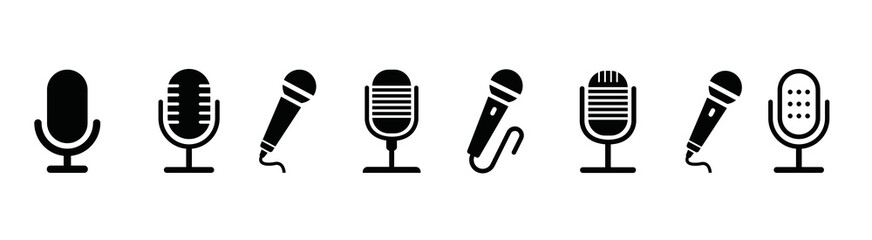Microphone icon set. Different microphone collection. Media and Web icons in line style.  - obrazy, fototapety, plakaty