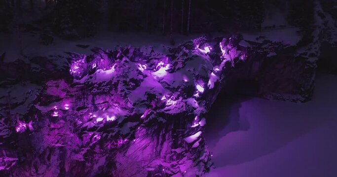  beautiful night illumination of ruskeala mountain park from the air