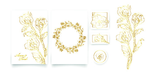 A set of cards with a gold floral ornament. Romantic set