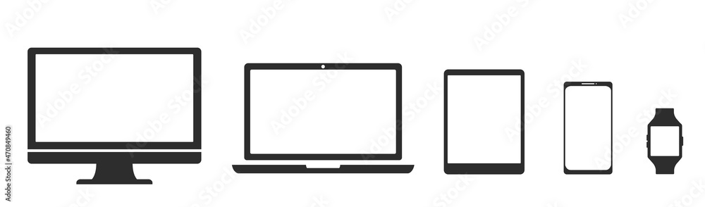 Poster device screen set - laptop smartphone tablet computer monitor. realistic models smartphone with tran