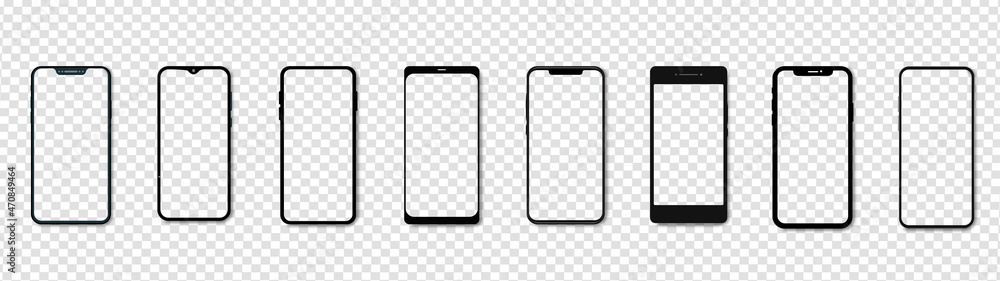 Poster device screen - phone, mobile. realistic models smartphone with transparent screens. smartphone mock