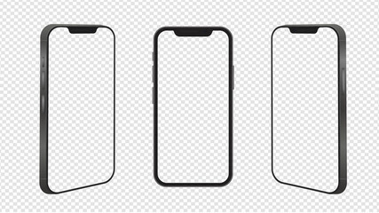 Device screen - Phone, mobile. Realistic models smartphone with transparent screens. Smartphone mockup collection. 3D mobile phone with shadow on transparent background
