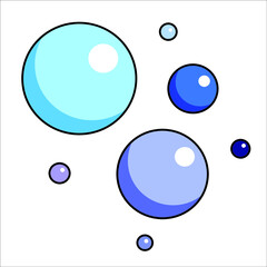 Multicolored water bubbles. Blue balls with highlights. Cleanliness and hygiene. Infographics for every day. Diary stickers.