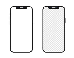 Device screen - Phone, mobile. Realistic models smartphone with transparent screens. Smartphone mockup collection. 3D mobile phone with shadow on transparent background
