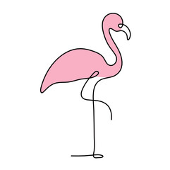 Silhouette of color abstract flamingo as line drawing on white. Vector