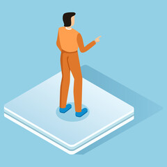 Man Standing on Podium. Back View. Vector illustration