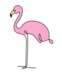 Silhouette of color abstract flamingo as line drawing on white. Vector