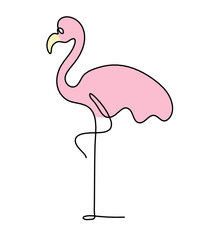 Silhouette of color abstract flamingo as line drawing on white. Vector