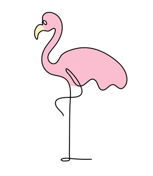 recommend clip art: Silhouette of color abstract flamingo as line drawing on white. Vector