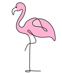 Silhouette of color abstract flamingo as line drawing on white. Vector