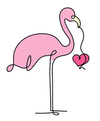 Silhouette of color abstract flamingo as line drawing on white. Vector