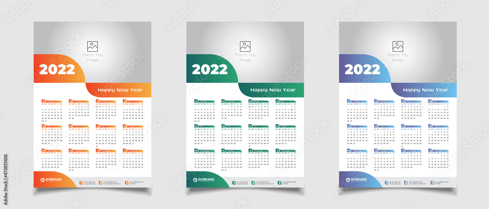 Poster 2022 wall calendar template design in editable illustrator vector file