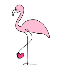 Silhouette of color abstract flamingo as line drawing on white. Vector