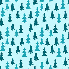 Blue trees on seamless background