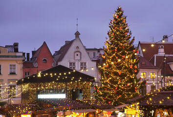 Fototapeta na wymiar Christmas decoration of Town hall square in Tallinn. Estonia