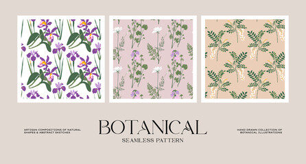 Botanical seamless pattern collection. Floral natural illustrations