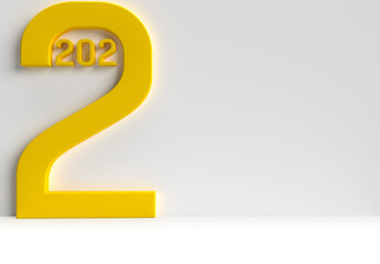 Big yellow technology number new year 2022 on a grey isolated wall.