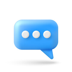 Blue chat speech bubble icon in 3d cartoon minimal style. Vector illustration.