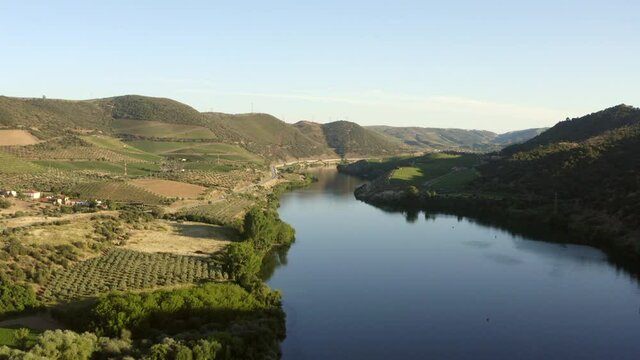 Aerial view of Douro river near Foz do Sabor