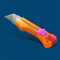 stationery knife on a blue background