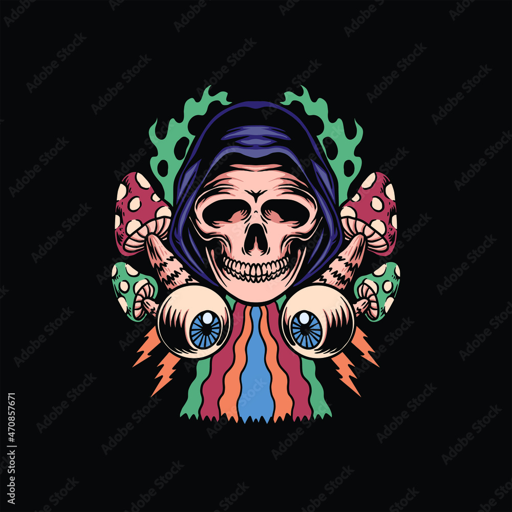 Wall mural trippy skull illustration vector design