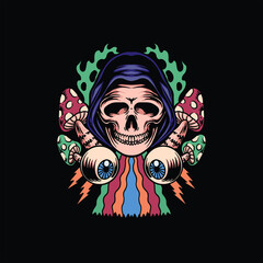 trippy skull illustration vector design