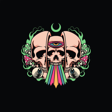 Trippy Skull Illustration Vector Design