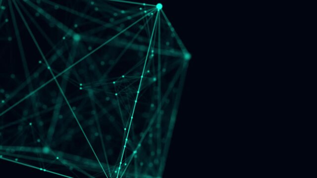 Technology block chain network connection. Big data visualization. Cyber security background. Green cube, consisting of block. 3D rendering.