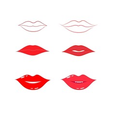 Set red sexy woman lips on white background