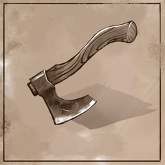 an old axe with a wooden handle