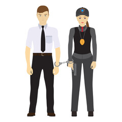 Police officer and handcuffed detainee.