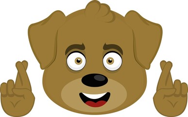 Vector illustration of the face of a cartoon dog crossing the fingers of the hands in concept of good luck


