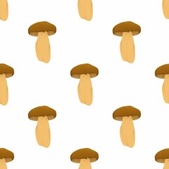 Seamless pattern beige mushrooms with brown cap boletus on a white background. For packaging, textiles, design