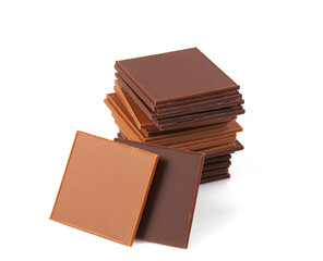 thin slices of chocolate isolated on white backrgound
