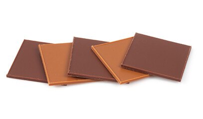 thin slices of chocolate isolated on white backrgound