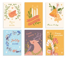 set of cartoon Christmas greeting cards design vector illustration