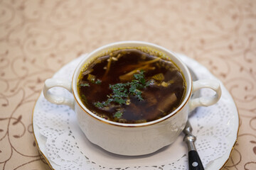Delicious mushroom soup with herbs