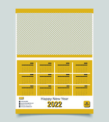 yellow and white colour wall calendar 2022 year design template for print or website.