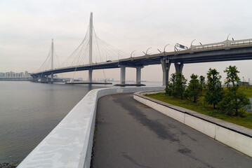 Fototapeta premium View of the Cable-stayed bridge ZSD Overpass of the western high-speed diameter on Krestovsky Island. Saint-Petersburg.