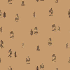Christmas tree in doodle hand drawn scandinavian style seamless pattern.Vector stock illustration