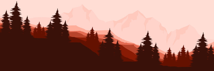 morning landscape mountain with pine tree vector illustration for pattern background, wallpaper, background template, and backdrop design	