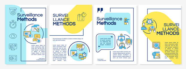 Surveillance methods colourful brochure template. Employee monitoring. Flyer, booklet, leaflet print, cover design with icons. Vector layouts for presentation, annual reports, advertisement pages