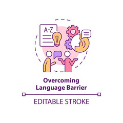 Overcoming language barrier concept icon. Expats struggles abstract idea thin line illustration. Learning new language. Cultural difficulties. Vector isolated outline color drawing. Editable stroke