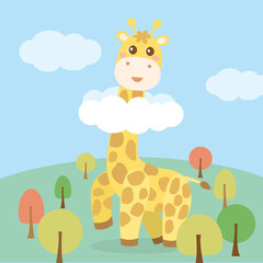 Obraz na płótnie Canvas Cute giraffe cartoon illustration Vector.